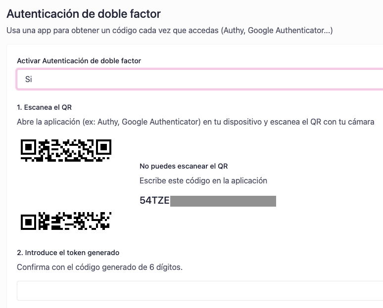 Configuración 2FA coontact.me